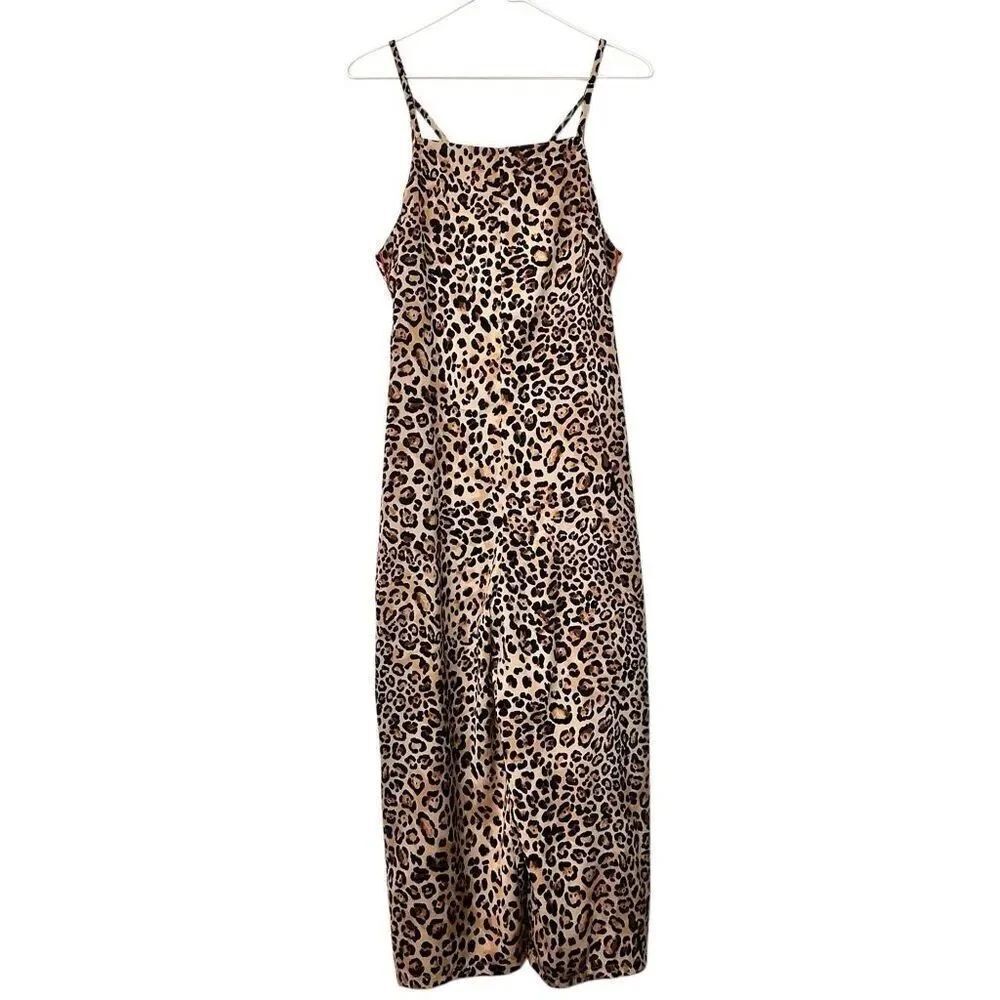 Topshop Leopard Print Spaghetti Strap Jumpsuit Tan & Black Size 6